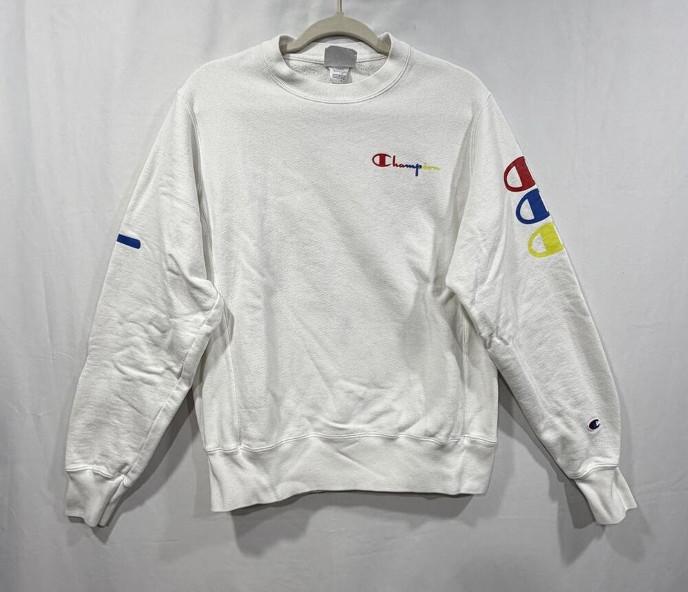 Vtg Champion Reverse Weave Mens S Crewneck White Multicolor Preppy